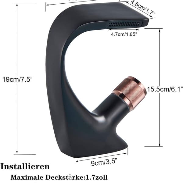 Kaskad Svart och Rosagel Elegant Solid Brass Bassängblandare