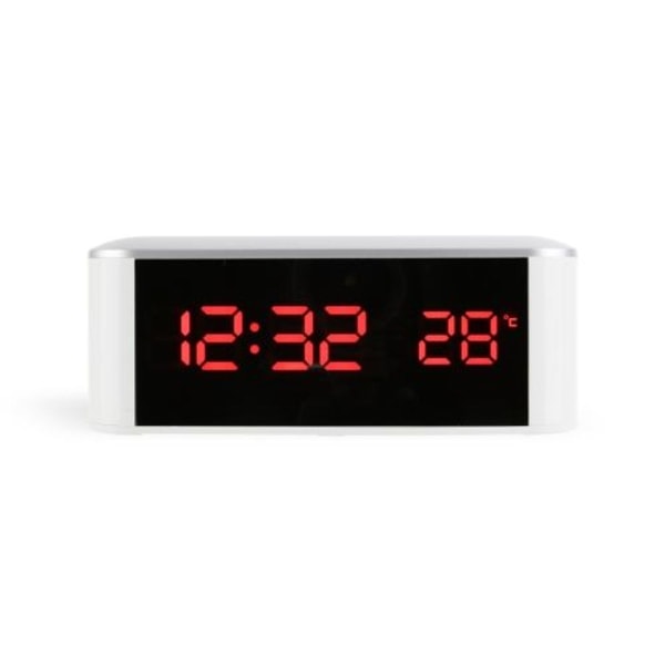 Hushålls LED-spegel, multifunktionell elektronisk klocka, hushållstermometer (röd