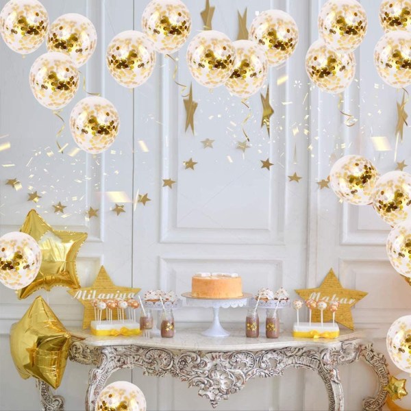 Guldkonfettiballong, 50 delar 12 tums ballonger i latexfest med guldkonfetti för födelsedagsbröllopsdekorationer