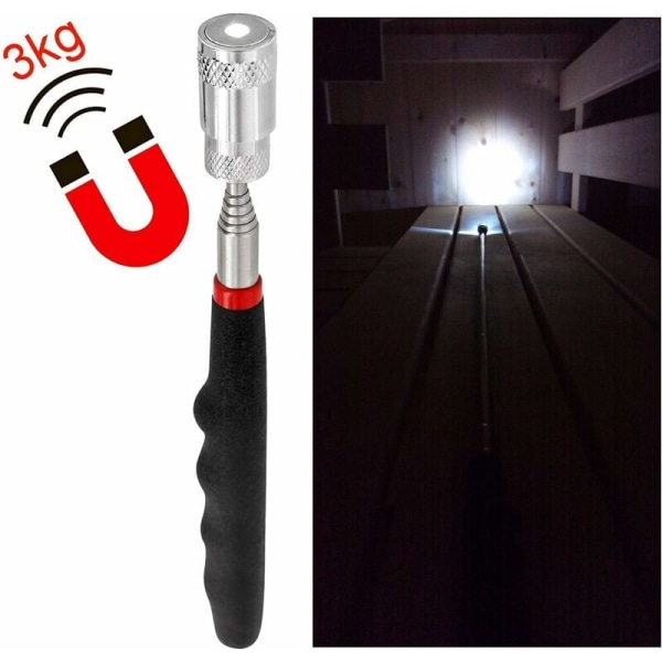 Teleskopisk LED lommelygte med magnet - 3 LR44 batterier inkluderet - Meget lys - Udtrækkelig op til 80 cm - Magnetisk trækkraft 3,2 kg KLB