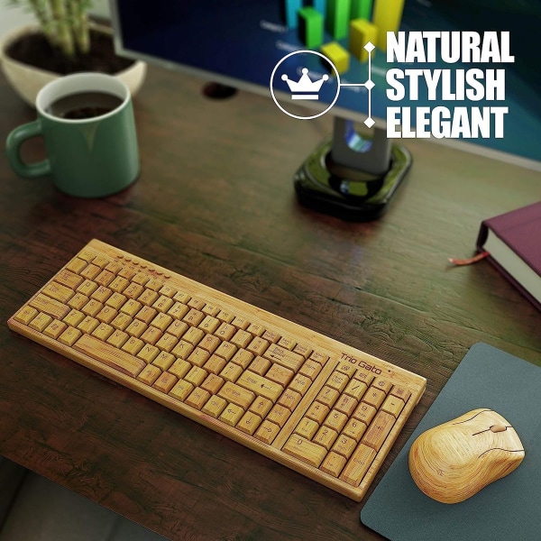 Mus Trådløst tastatur og mus laget av bambus - naturlig, håndlaget, miljøvennlig KLB