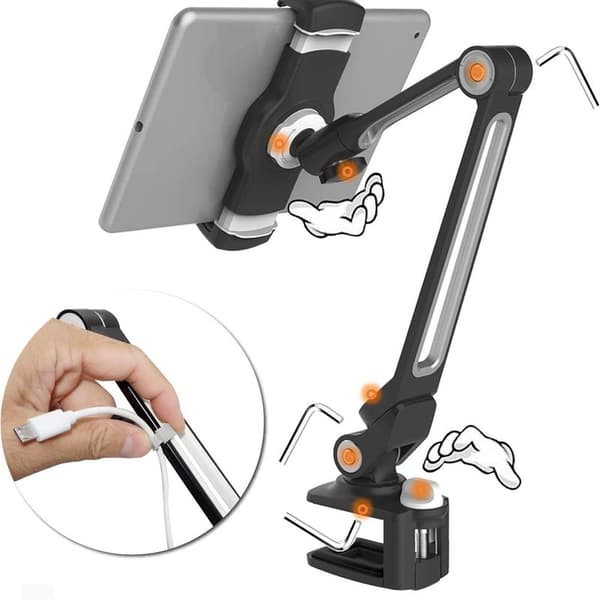 iPad skrivebordsholder, flat holder, multi-vinkel justerbar flat