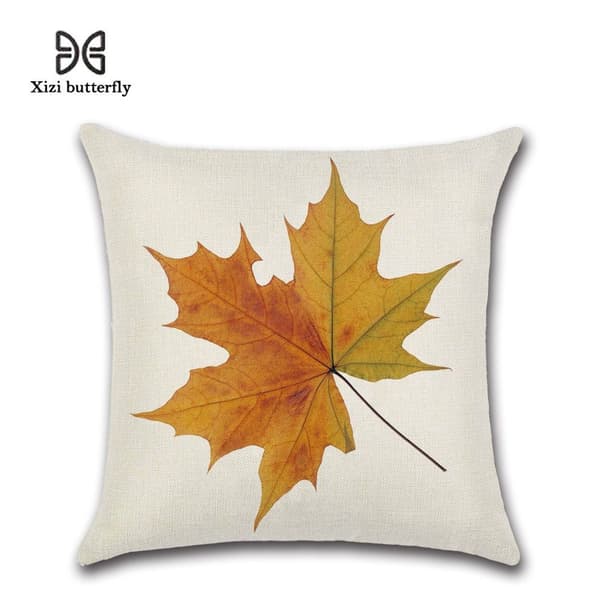 Sett med 4 dekorative putetrekk 45 x 45 cm, høsttema, polyester lin puter