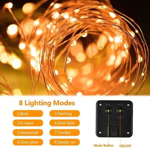 Sett med 2 solcelledrevne fe-lys, 10m, 100 LED, IP65 vanntett