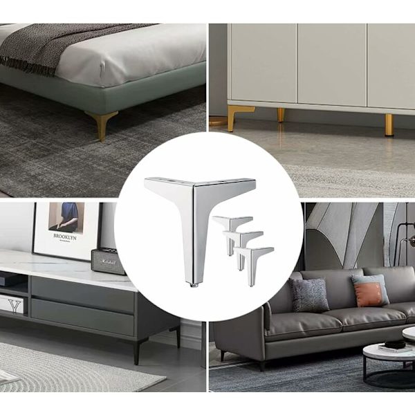 4 st 15 cm silver metallmöbelben, DIY triangulära bordsben, lämpliga för skåp, soffa, soffbord, TV-bänk och andra möbelben. KLB
