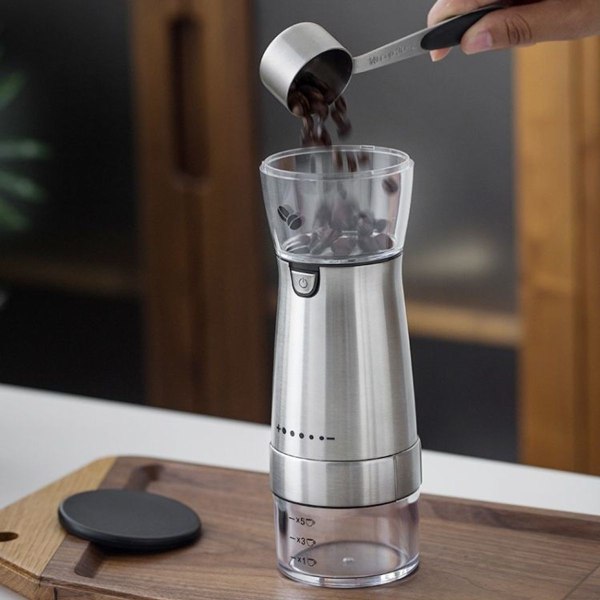 USB-oppladbar kaffemaskin, elektrisk kaffekvern (rustfritt stål)