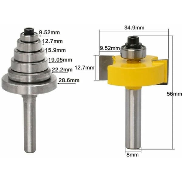 Forsænkerfræser med 8 mm skaft, fræser med 6 lejer til flere dybder 28,6 mm, 22,2
