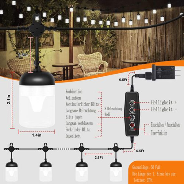 SUWITU LED-tähtivalot Ulkona 15 m Lamput Tähtivalot Ulkona Virta 8
