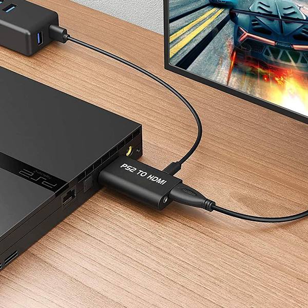 PS2 til HDMI Audio Video Konverter Adapter PS2 til HDMI Konverter Adapter med 3,5 mm