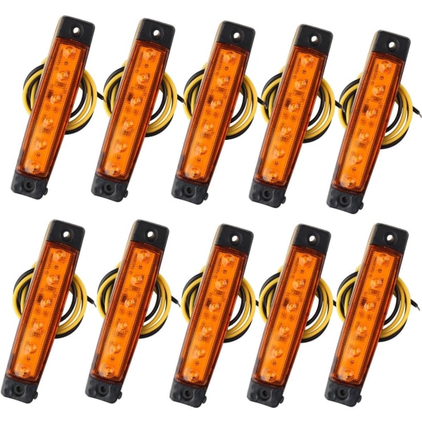 Pack of 10 12V 6 SMD LED Side Marker Lights-Front and Rear Marker Lights for Trailer,Truck,Caravan,Camper Van,Bus,Boat,Tractor,Amber Orange