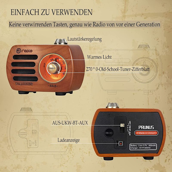 R-818 Puinen retro-radio Bluetooth-kaiuttimella, kannettava FM VHF