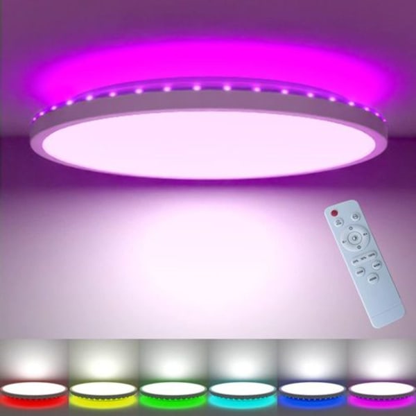 RGB LED taklampa, 24 W taklampa dimbar med fjärrkontroll, 3000 K