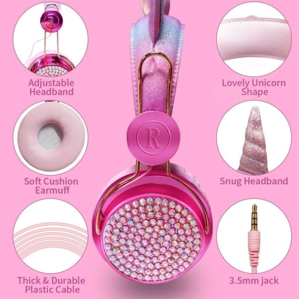 Barnehodetelefoner, sammenleggbare barnehodetelefoner, for rosa