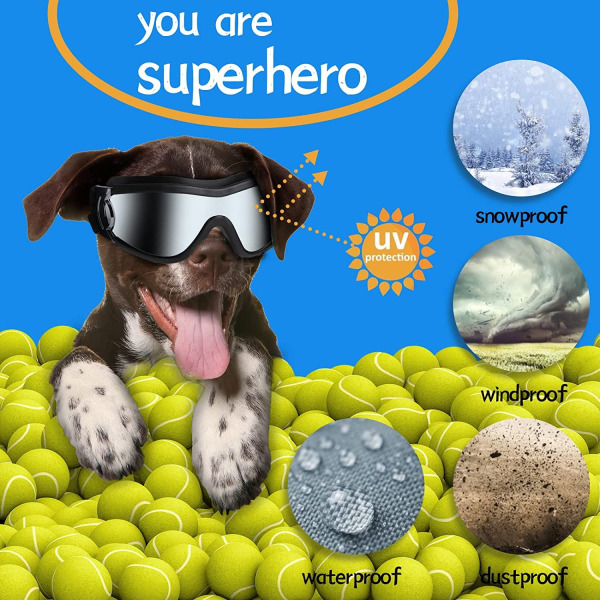 Musta kehys Sininen kalvo Koiran aurinkolasit Koiran suojalasit, UV-suoja Tuulensuoja pölysuojaus Sumusuoja Lunett