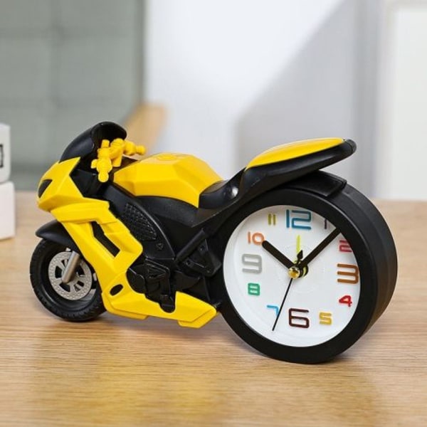 Motorcykelväckarklocka Ornament Kreativ presentklocka för barn (gul racerbil)