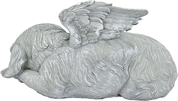 Mindehund Engel Statue Gravsten, 12 cm, Polyresin, Antik Sten