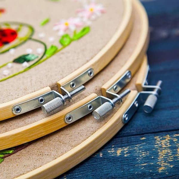 6 stycken runda broderiramset, korsstygnsram broderiram bambu ringar KLB