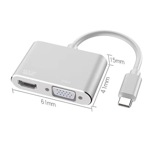 USB C til HDMI VGA-adapter, dobbelt skærm Type C til HDMI VGA