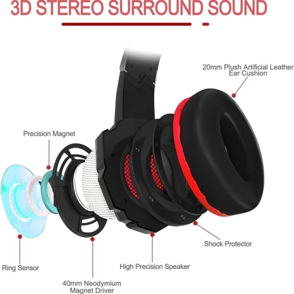 Gaming-headset til PS5 PS4 PC Xbox One, Surround Sound Over Ear