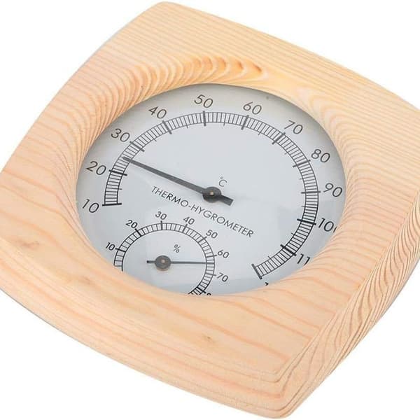 Träs bastu hygrotermograf termometer hygrometer basturum gran