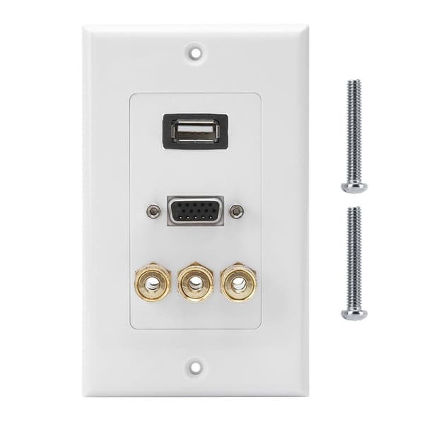 USB2.0 + VGA + 3 bananplugger informasjonstavle veggplate KLB