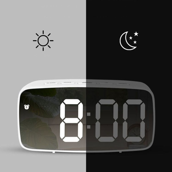 Spejl Sengebord Alarmur Batteri Stik Dual Purpose LED Ur Bueskåret Sort