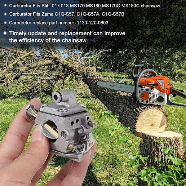 Förgasarsats, Förgasare för Stihl 017 018 MS170 MS180 Zama C1Q-S57A Motorsåg KLB