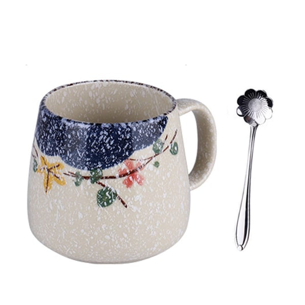 Keramisk mjölkkopp med lock och sked, kaffekopp med