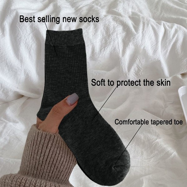 Oat Stripe Stacking Socks, Solid Cotton Tube Socks, Black KLB
