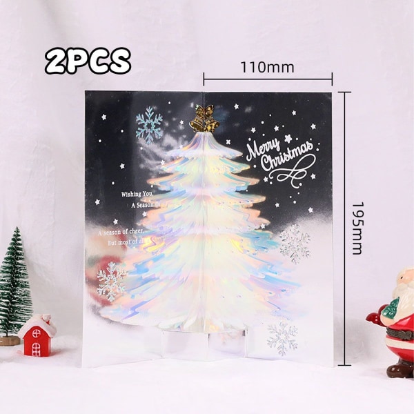 Pakke med 2 Jule 3D lykønskningskort Fantasy Juletræ Velsignelse Grøn