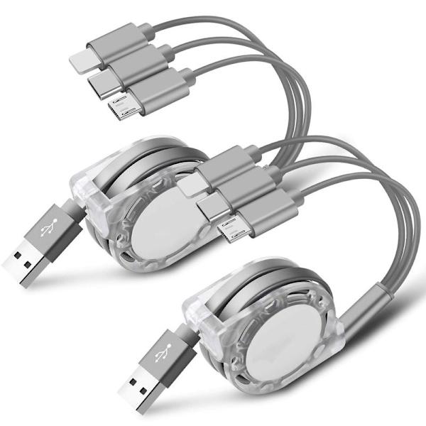 2-pack multi USB-laddningskabel, 3-i-1, hopfällbar, multipel