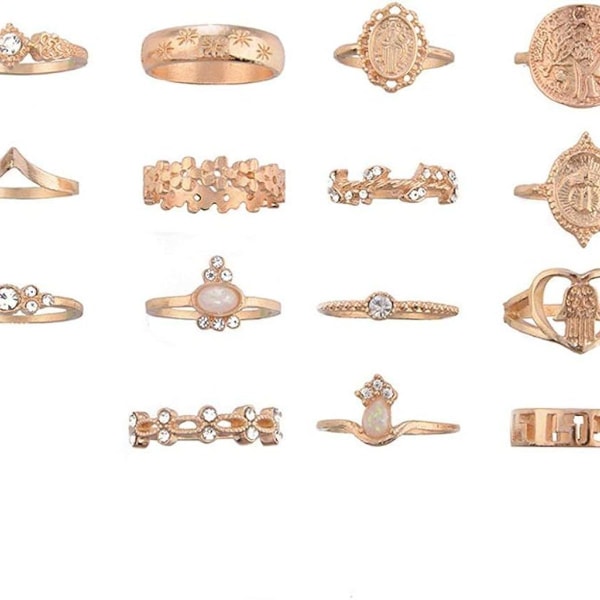 10PCS Bohemian Retro Vintage Kristall Ledgång Knuckle Ring Set Finger Ringar KLB