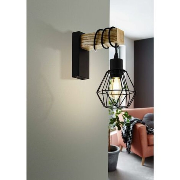 Vintage industriel design, retro lampe sort træ E27 KLB