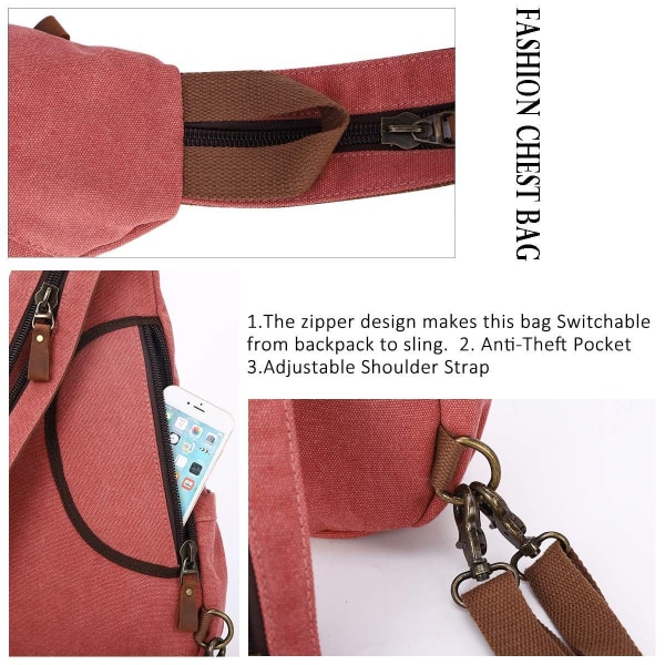 Bröstficka crossbody canvas sling väska axelväska ryggsäck för män och kvinnor