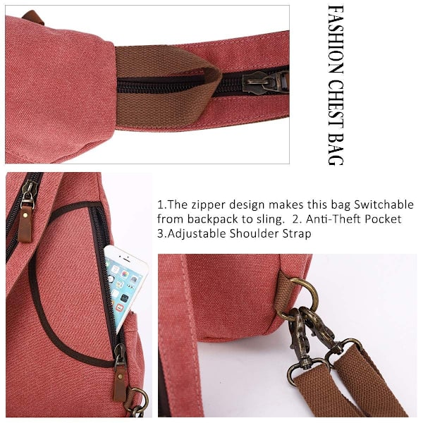 Brystlomme Crossbody Taske Lærred Sling Bag Skulder Rygsæk til Mænd og Kvinder