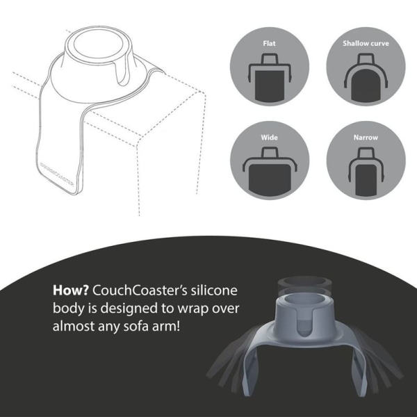 Silikon koppholder for lenestol, sofa, caddy, sofa, grå