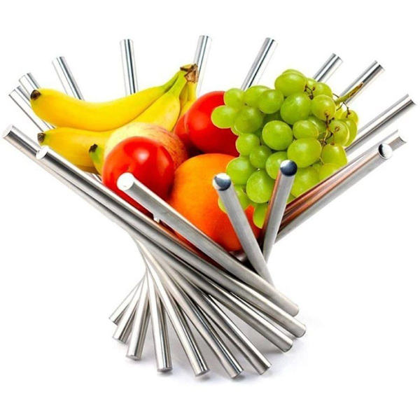 Fruktkorg i rostfritt stål, fruktfat design, metallram, 38 x 26 cm (silver) KLB