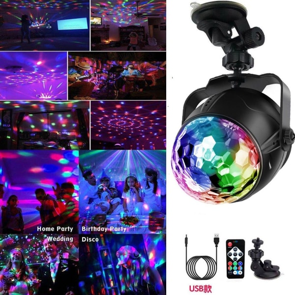 Scenljus, 5 färger, discokula med fjärrkontroll, 7 RGB LED-lampor med fjärrkontroll