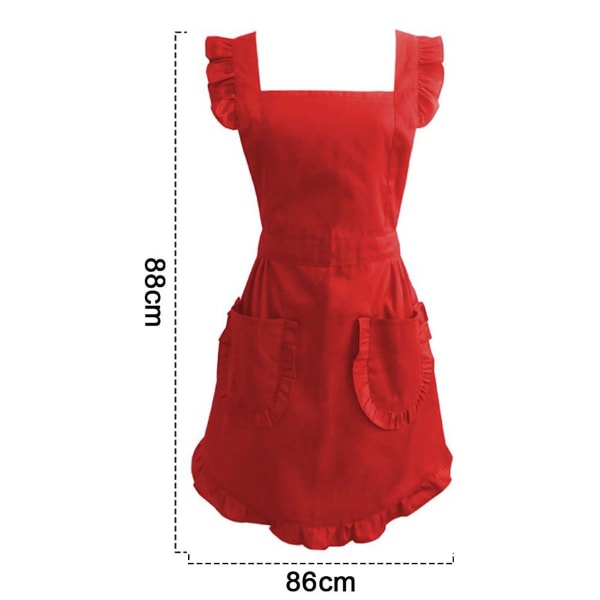 Justerbart retro flæseforklæde med lommer S til Plus Size Rød