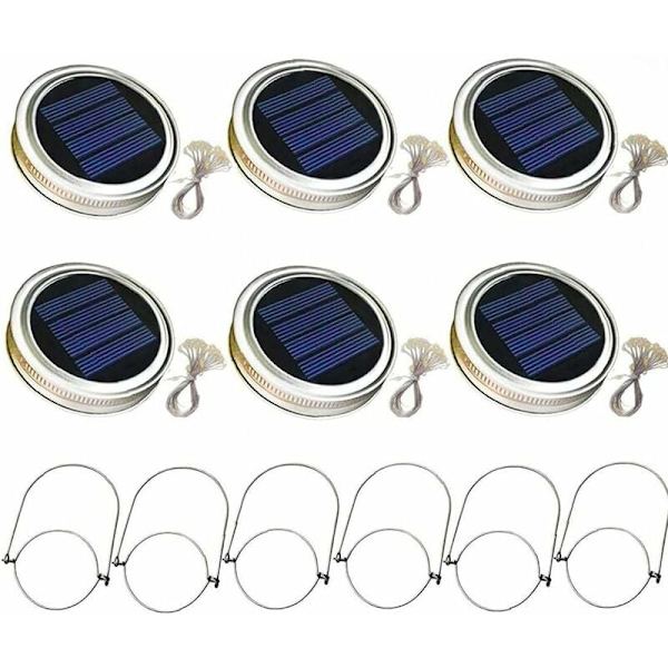 Solcellslock med 2 m ljusslinga, handtag, 20 LED-lampor, hängande lykta, trädgårdslampa, vitt ljus, 6-pack ljusslinga KLB