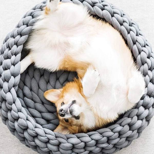 Kattbäddskorg Bo Handgjord Husdjur Sovsäck Tjock Ull Rund Donut KLB