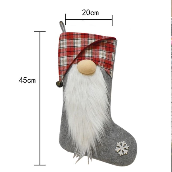 Bearded Check Christmas Stocking Faceless Doll Printed Red Gray KLB