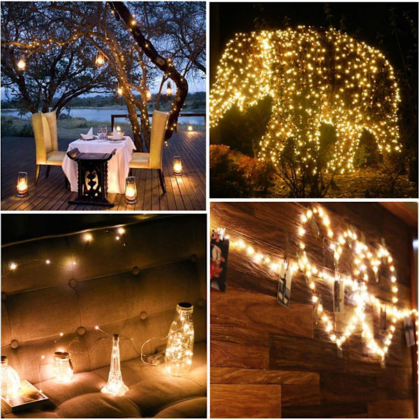 Varmt vita LED-ljusslingor, dimbara, silvertråd, 10 m, 100 LED-stjärnor KLB