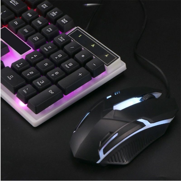 Gaming tastatur og mus sæt, LED baggrundsbelysning layout, regnbue