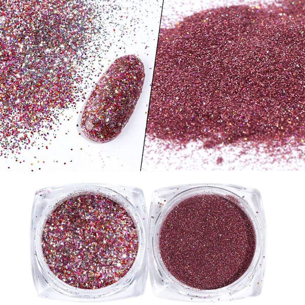 Holografiska nagelkonstpaljetter glitter, 8 lådor/set roséguld rosa nagelflingor Bun KLB