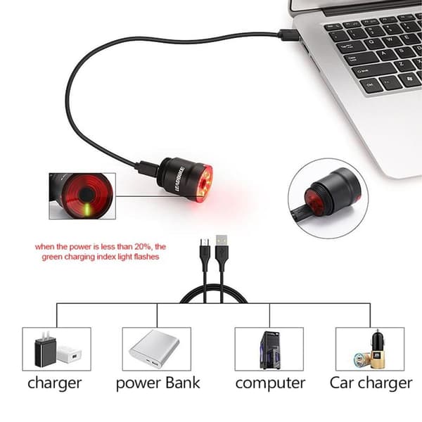 Intelligent LED baglygte USB genopladelig cykellygte bremsesensor KLB