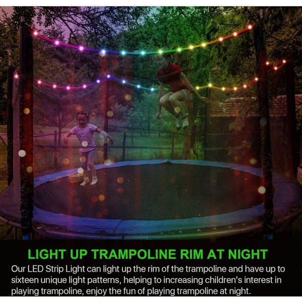 LED-trampolinbelysning, fjärrstyrd LED-belysning för trampolin, 16 färger som ändras