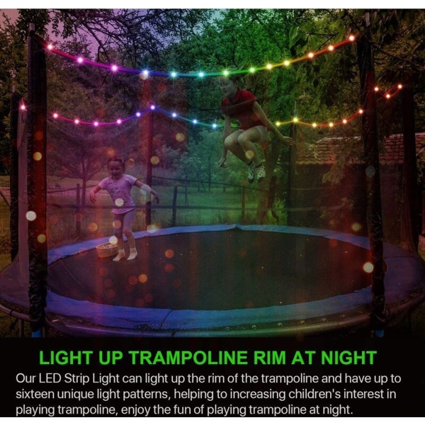 LED-trampolinlys, fjernstyrt LED-lys for trampoline, 16 fargeskiftende