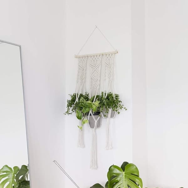 QueHouse Macrame Garn Blomsterpotte Dekorasjon - Veggdekorasjon Boho Blomster KLB