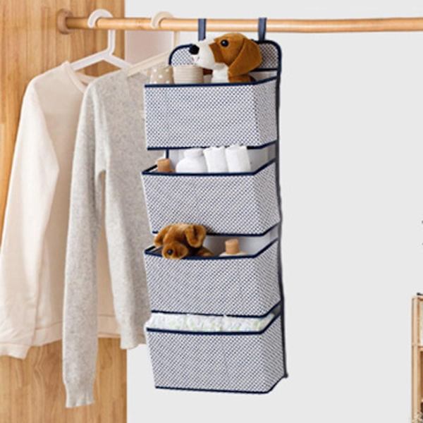 4 Lomme Foldbar Hylle med 2 Kroker Blå